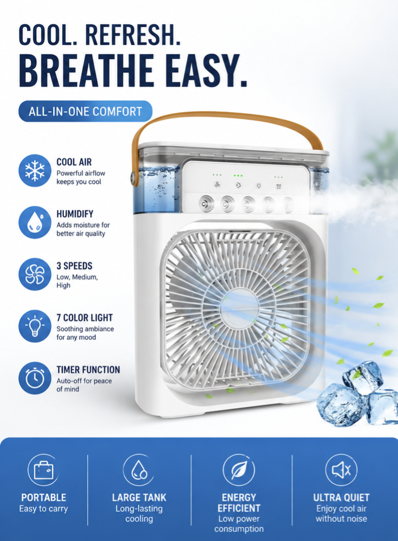 Portable Mini Air Cooler – USB Rechargeable Personal Cooling Fan