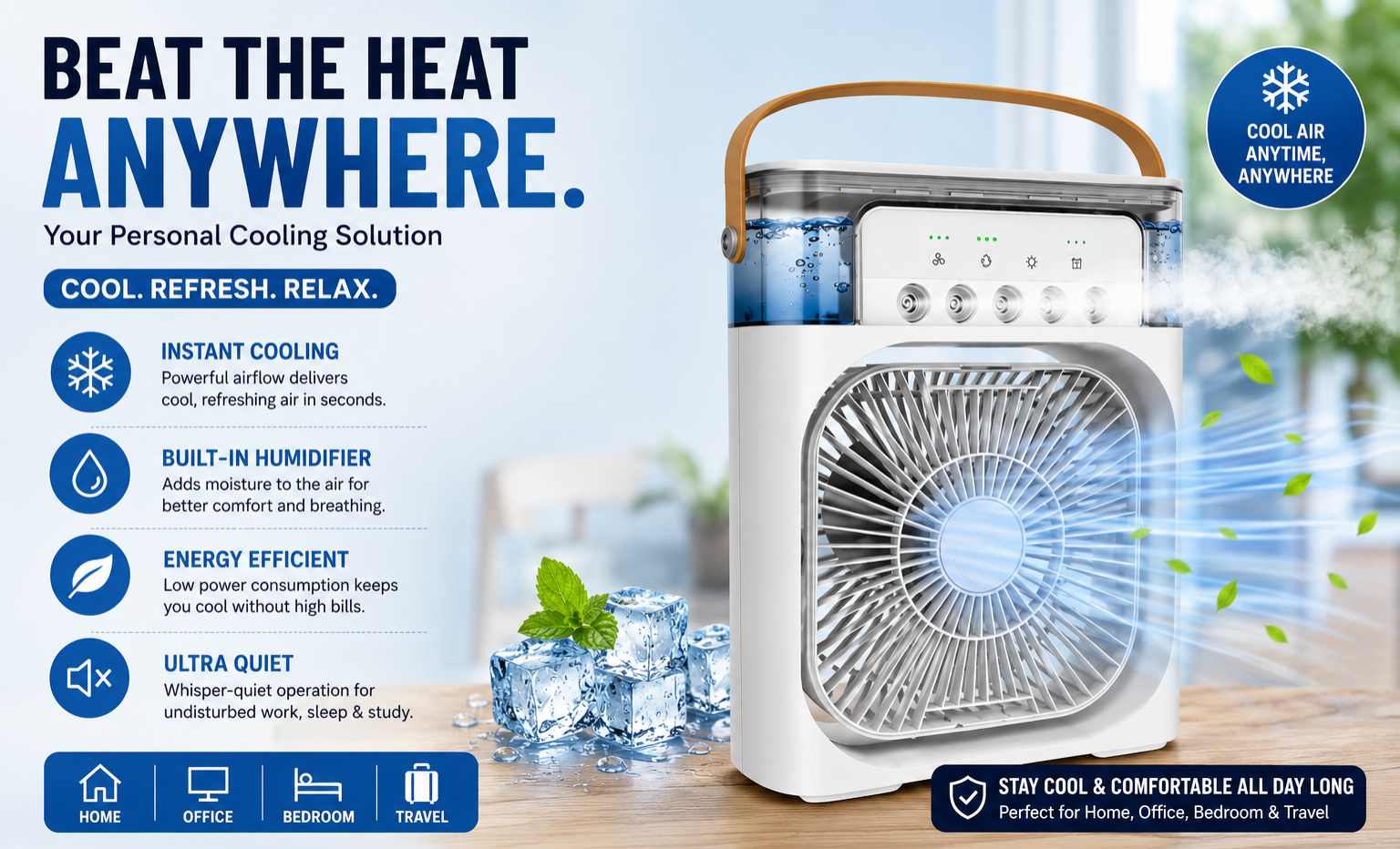 Portable Mini Air Cooler – USB Rechargeable Personal Cooling Fan