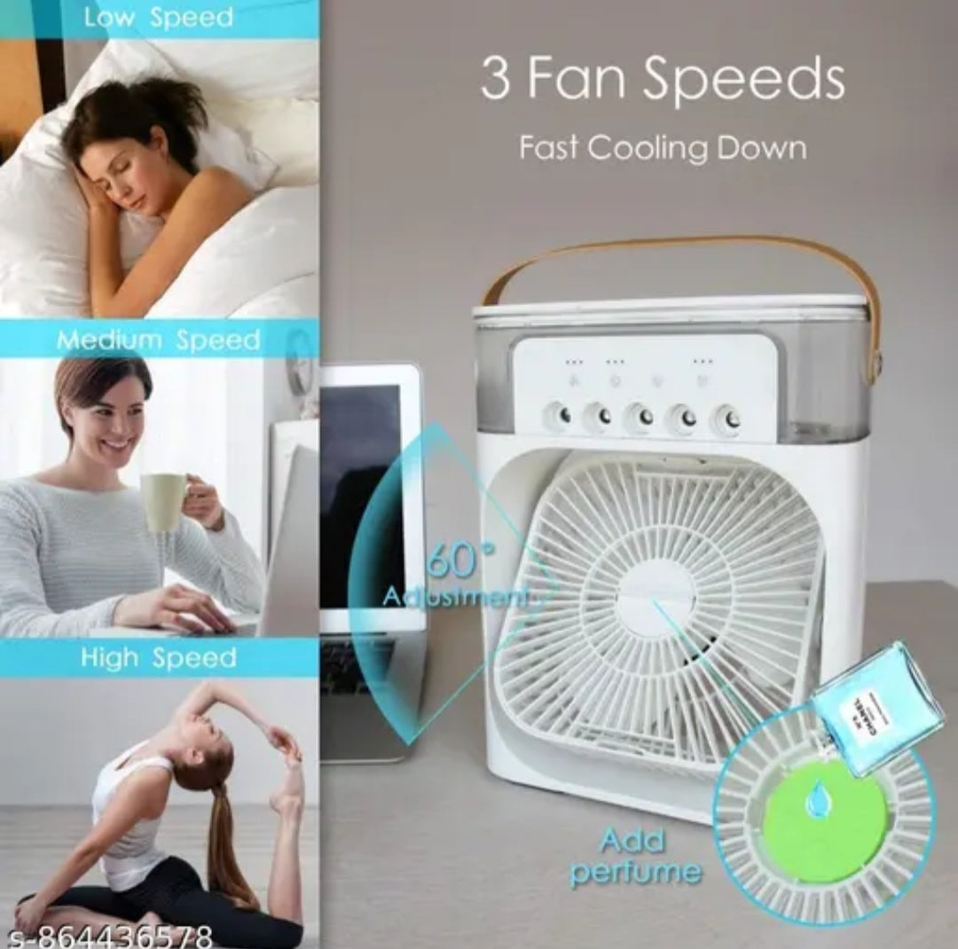 Portable Air Cooler Fan with Mist Humidifier & LED Night Light



4-in-1 Portable Air Cooler Fan – Humidifier, Cooling Mist & Night Light
Mini USB Air Cooler Fan with Water Tank & Mist Spray
Portable Cooling Fan Air Conditioner with Humidifi