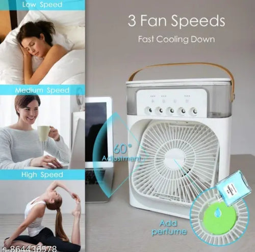 Portable Air Cooler Fan with Mist Humidifier & LED Night Light



4-in-1 Portable Air Cooler Fan – Humidifier, Cooling Mist & Night Light
Mini USB Air Cooler Fan with Water Tank & Mist Spray
Portable Cooling Fan Air Conditioner with Humidifi